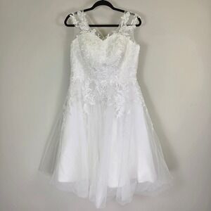 High End Customization White Lace Tulle Short Wedding Dress Sheer Back Pearl